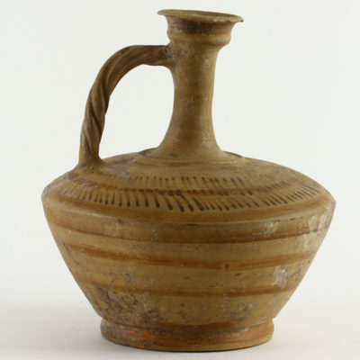 White Painted lagynos, with linear decoration in a dull orange paint (11880)