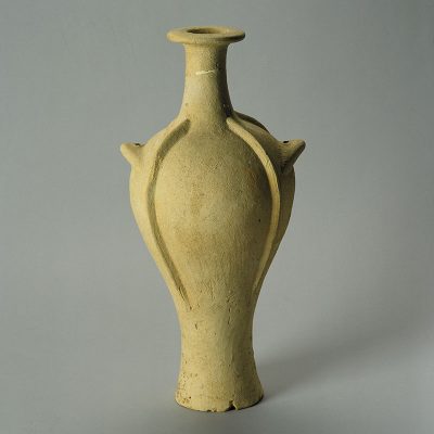 Tall undecorated ceremonial vase with plastic relief ridges; an indigenous Theran pottery type. Akroteri, Thera, 16th cent. BC.