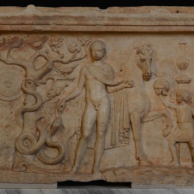 Marble votive(?) relief, found in Arkadia, Peloponnese.
c. AD 150-160