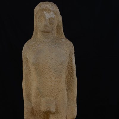 14
Unfinished marble statue of a kouros (naked youth), found on Naxos, Cyclades.
ca. 540 BC.