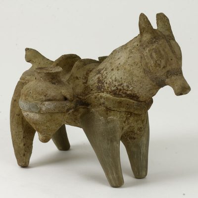 Rhyton in the form of a donkey carrying Canaanite amphoras (vases of Syrian origins) on its back.  (15373)