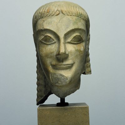 15
Marble head of a kouros (naked youth), found at Ptoon in Boeotia.
ca. 580 BC.