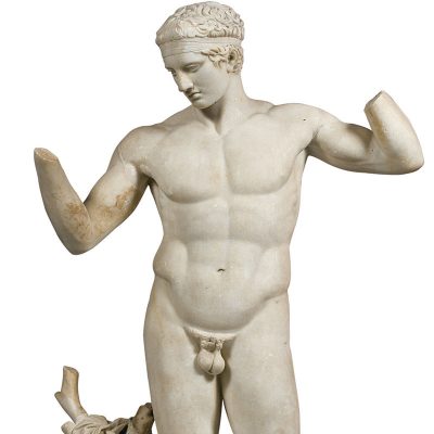 1826
Marble statue of an athlete binding his hair (diadoumenos), found on Delos, Cyclades.
Copy from about 100 BC of an original from 450-425 BC.