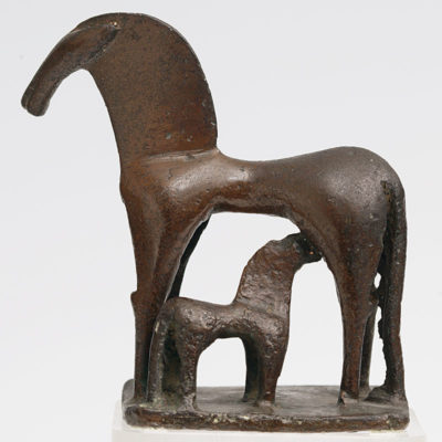 Bronze figurine of a mare with her foal. Unknown provenance. Argive workshop. Mid-8th cent. BC (X 7647).