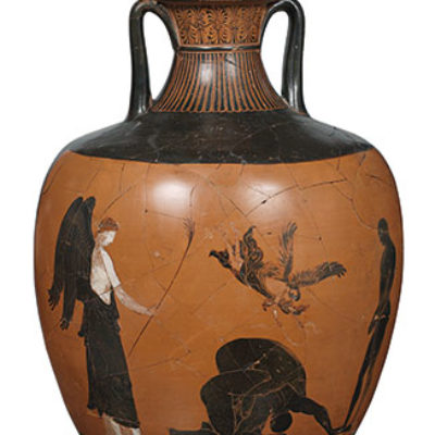 Panathenaic prize amphora in the term of Archon Callimedes (360/359 B.C.). From Eretria. By the Painter of Athens 12592 (A 20096).