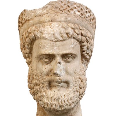 Marble male portrait head, found in Athens.
AD 350 - 400
