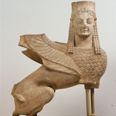28
Marble statue of a sphinx, found at Spata, Attica
570-550 BC.