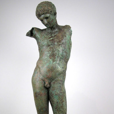 Bronze statue of a youth, possibly of an athlete. Unknown provenance (retrieved from the sea). It was confiscated in Germany in 1998 and returned to Greece in 2002. Early Roman period.  