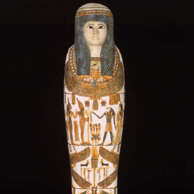Mummy case of Djed-Aset-Ansankh, chantress of the god Amun. Painted cartonnage. Third Intermediate Period (1070-712 BC).