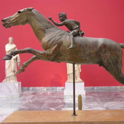 Bronze statue of a horse and a young jockey. Found in the sea off Cape Artemision, North Euboea.  About 140 BC (X 15177). 