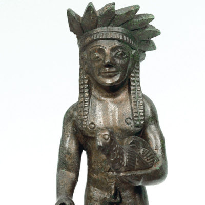 Bronze figurine of a youth wearing a crown from Berekla (modern Neda) in the Peloponnese. 530 B.C. (Χ 13056)