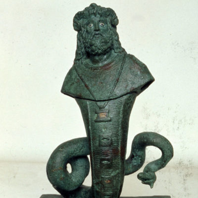 Χάλκινο αγαλμάτιο του θεού Σάραπι-Άμμωνα-Αγαθοδαίμονα. Τέλος Ελληνιστικής-Αρχές Ρωμαϊκής περιόδου, 1ος αι π.Χ.-1ος αι μ.Χ. 