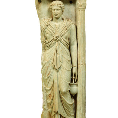 Marble grave stele of Alexandra, wearing the dress of the Egyptian goddess Isis, from the ancient cemetery of Kerameikos, Athens. 125–150 CE. NAM, Γ 1193. © National Archaeological Museum/G. Patrikianos 